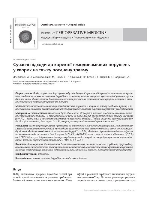 Сучасні підходи до корекції гемодинамічних порушень у хворих на тяжку поєднану травму